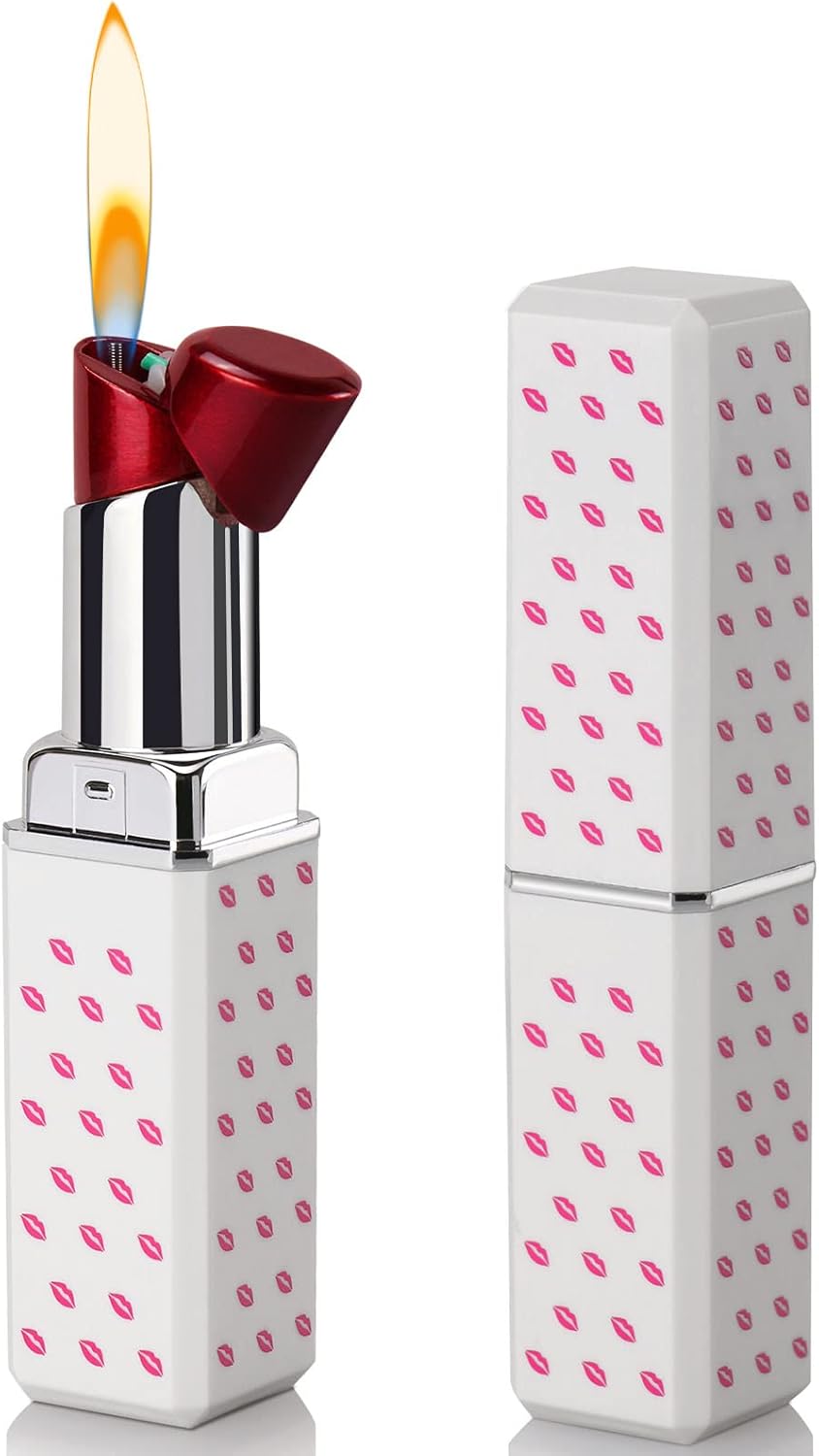 2 Pack Cute Lipstick Lighter, Soft Flame Refillable Butane Lighter, Novelty Adjustable Open Flame Lighter, Nice Gift for Girls,Women,Girlfriend on Birthday,Anniversary Red Without Butane