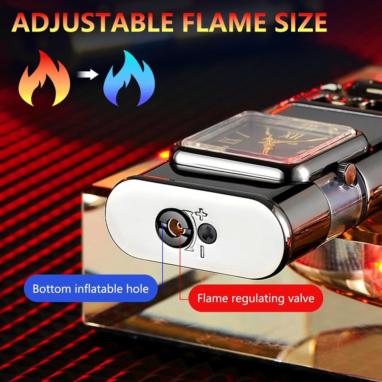 Windproof Lighter Vintage Watch Bezel Jet Flame Torch,Jet Torch Butane Lighter Dragon Head-Shaped Design(Butane Not Included) (Box)