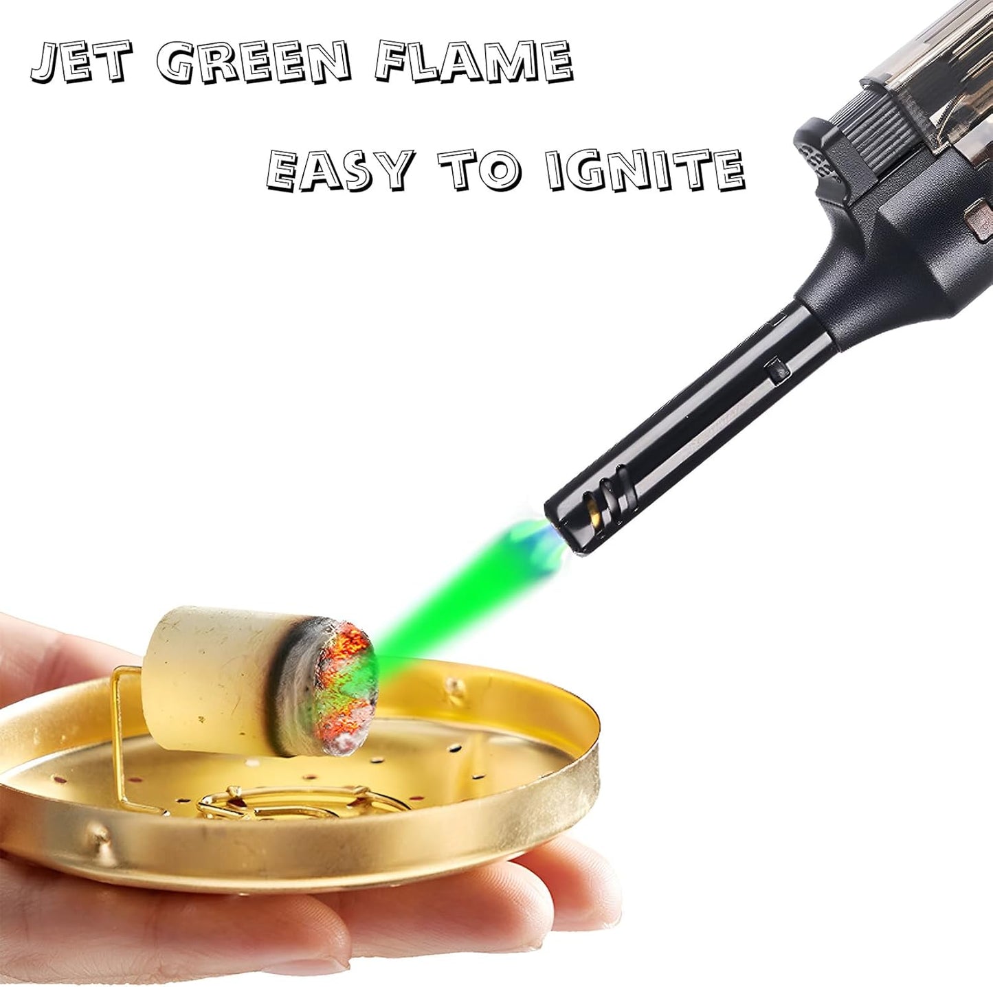 4 Pack of Torch Lighter, Jet Green Flame Lighter Refillable Butane Gas, Portable Windproof Jet Torch Lighter Adjustable Flame Lighter for Kitchen,Outdoor,Candle,Camping (Without Butane Gas)