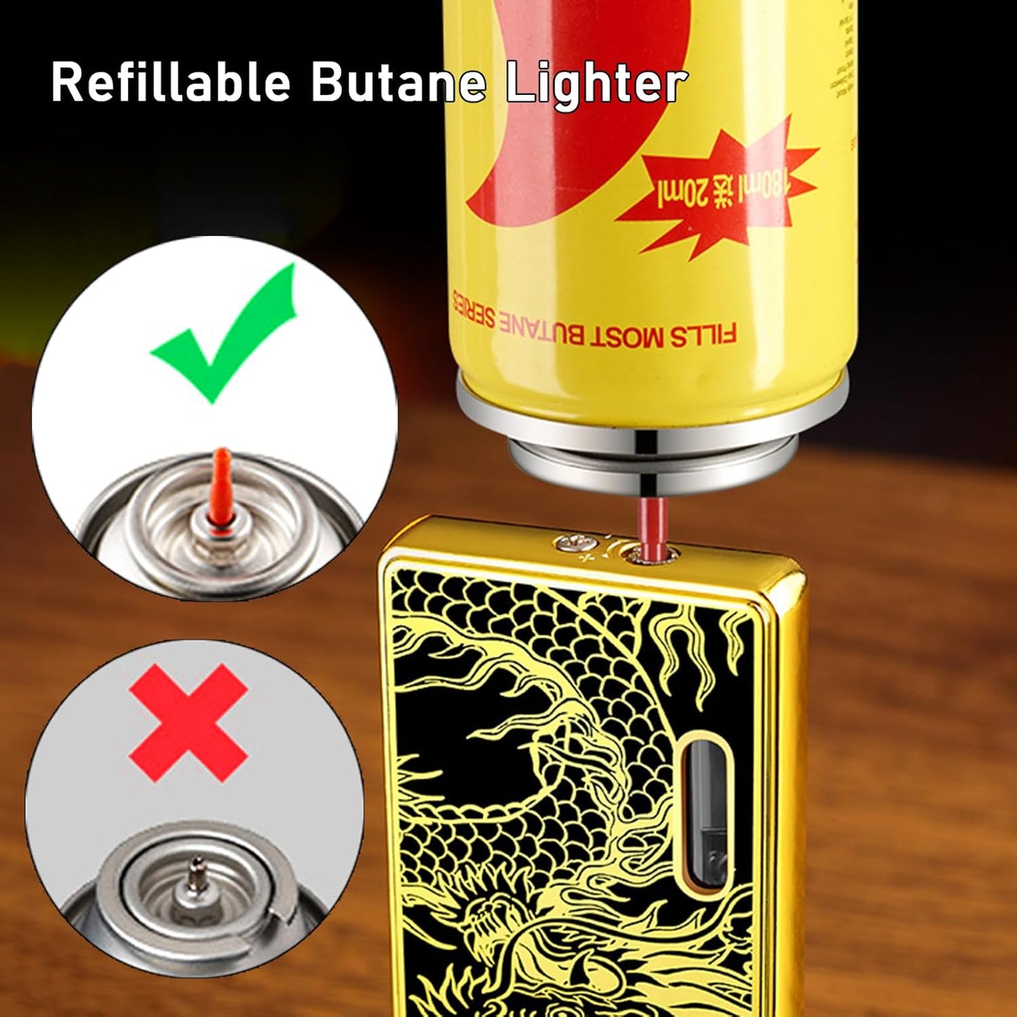 Torch Lighter Butane Refillable, 2 Pack Jet Flame Butane Lighter with Visible Window, Cool Adjustable Jet Flame Dragon Lighter, Great Gifts for Men and Women, Family Use(Without Butane Gas)