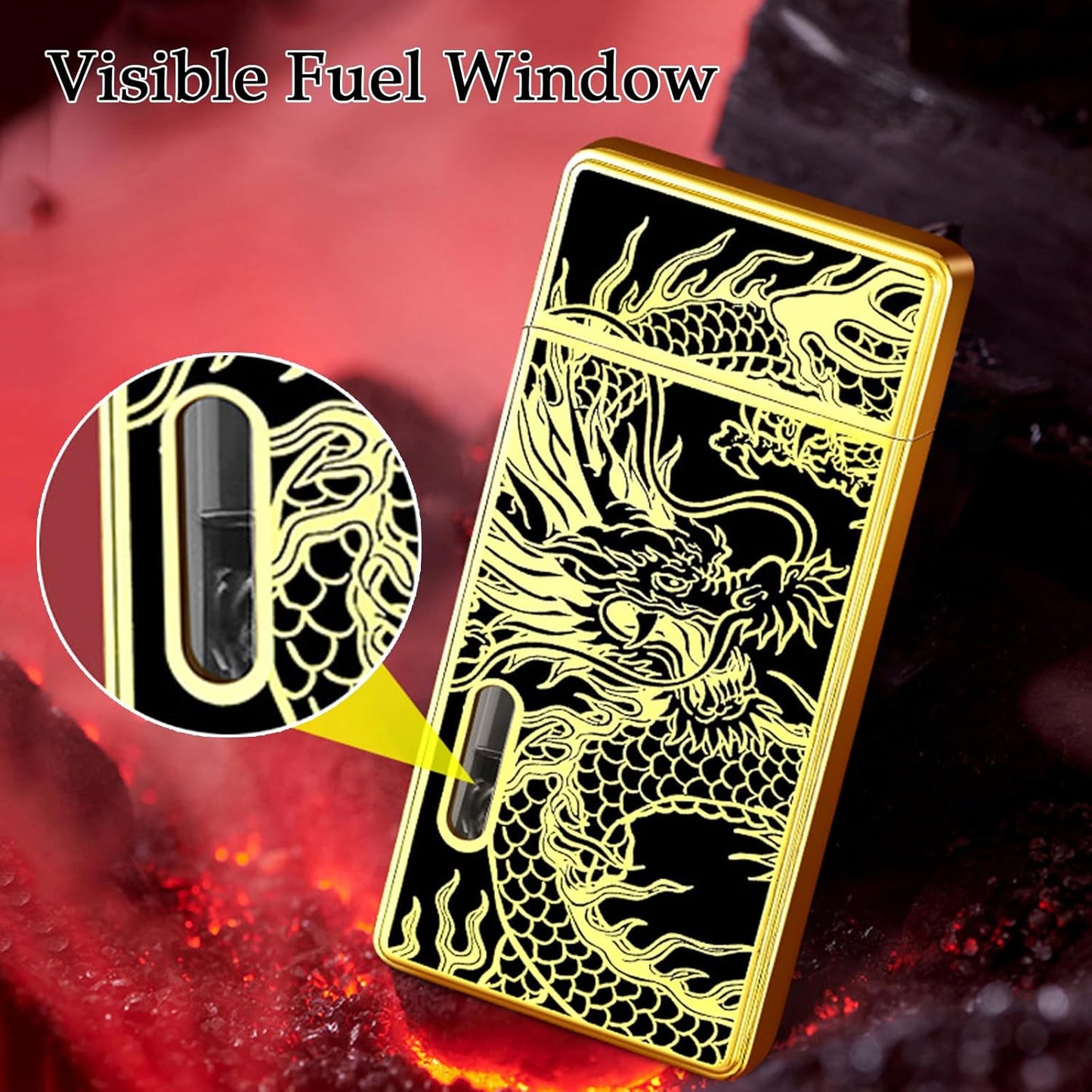 Torch Lighter Butane Refillable, 2 Pack Jet Flame Butane Lighter with Visible Window, Cool Adjustable Jet Flame Dragon Lighter, Great Gifts for Men and Women, Family Use(Without Butane Gas)