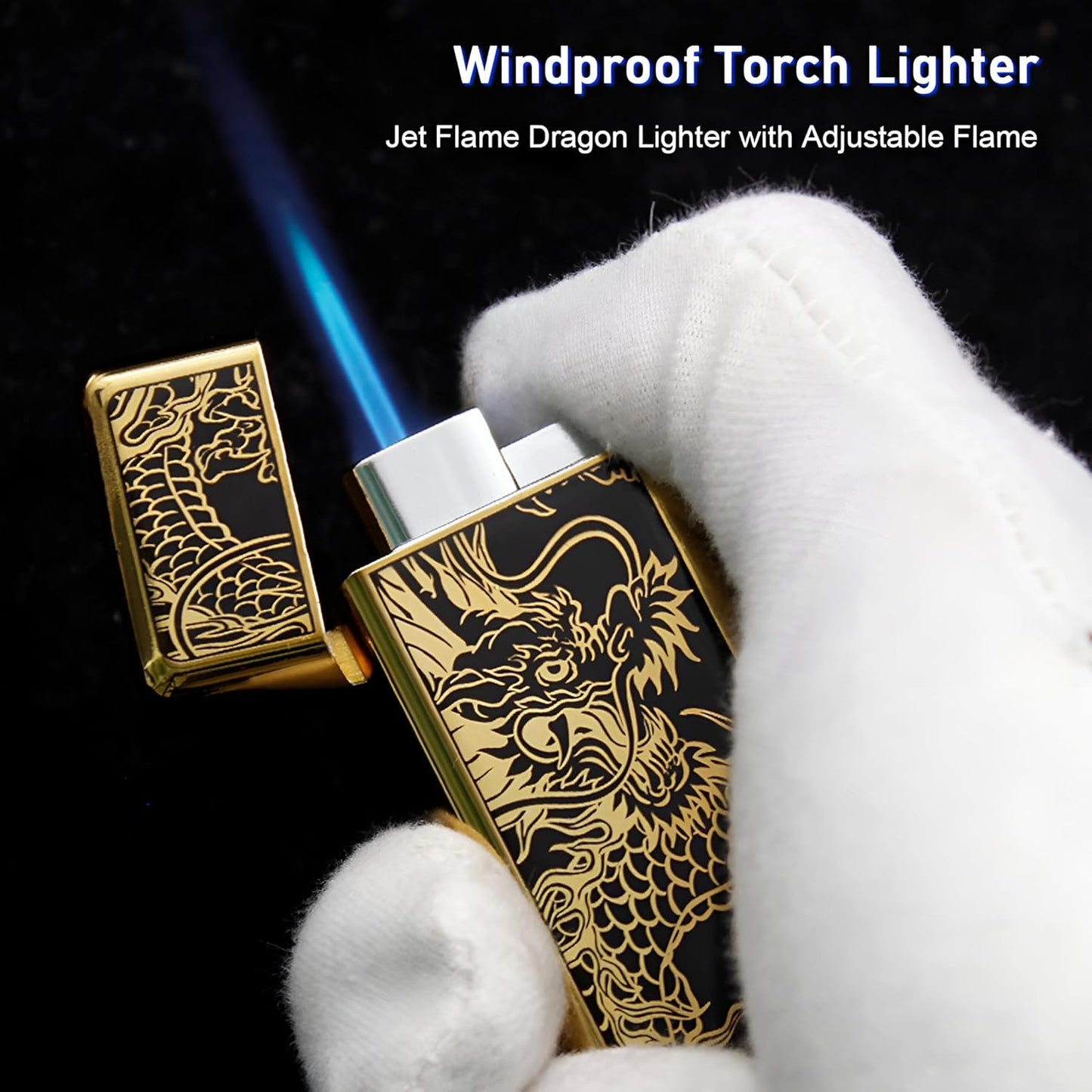 Torch Lighter Butane Refillable, 2 Pack Jet Flame Butane Lighter with Visible Window, Cool Adjustable Jet Flame Dragon Lighter, Great Gifts for Men and Women, Family Use(Without Butane Gas)