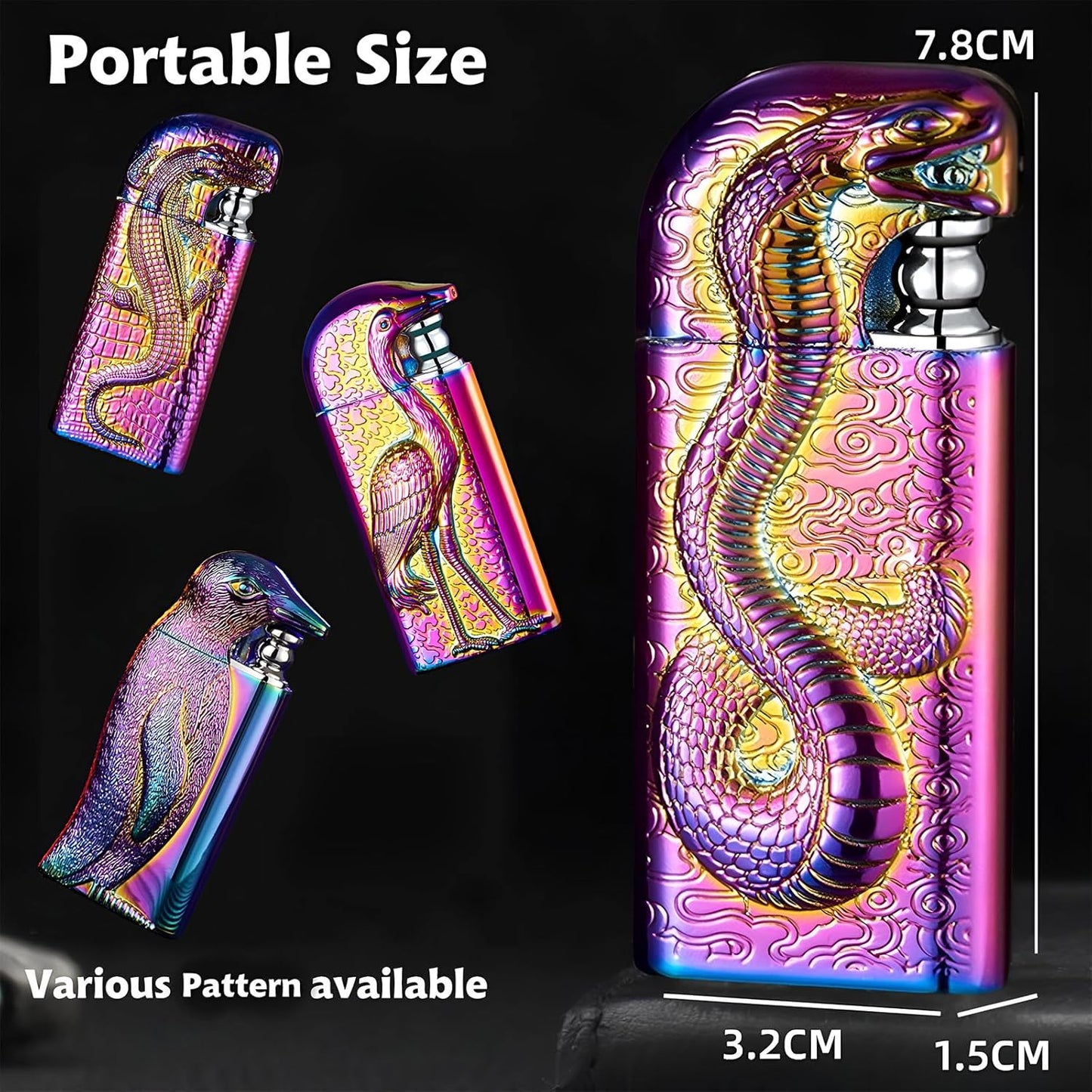 Torch Lighter, Relief Magic Snake Dual Flame Lighter with Adjustment Flame Tool, Creative Windproof Design Jet Flame Torch Lighter, Refillable Butane Lighter Gift Lighters for Outdoor Indoor