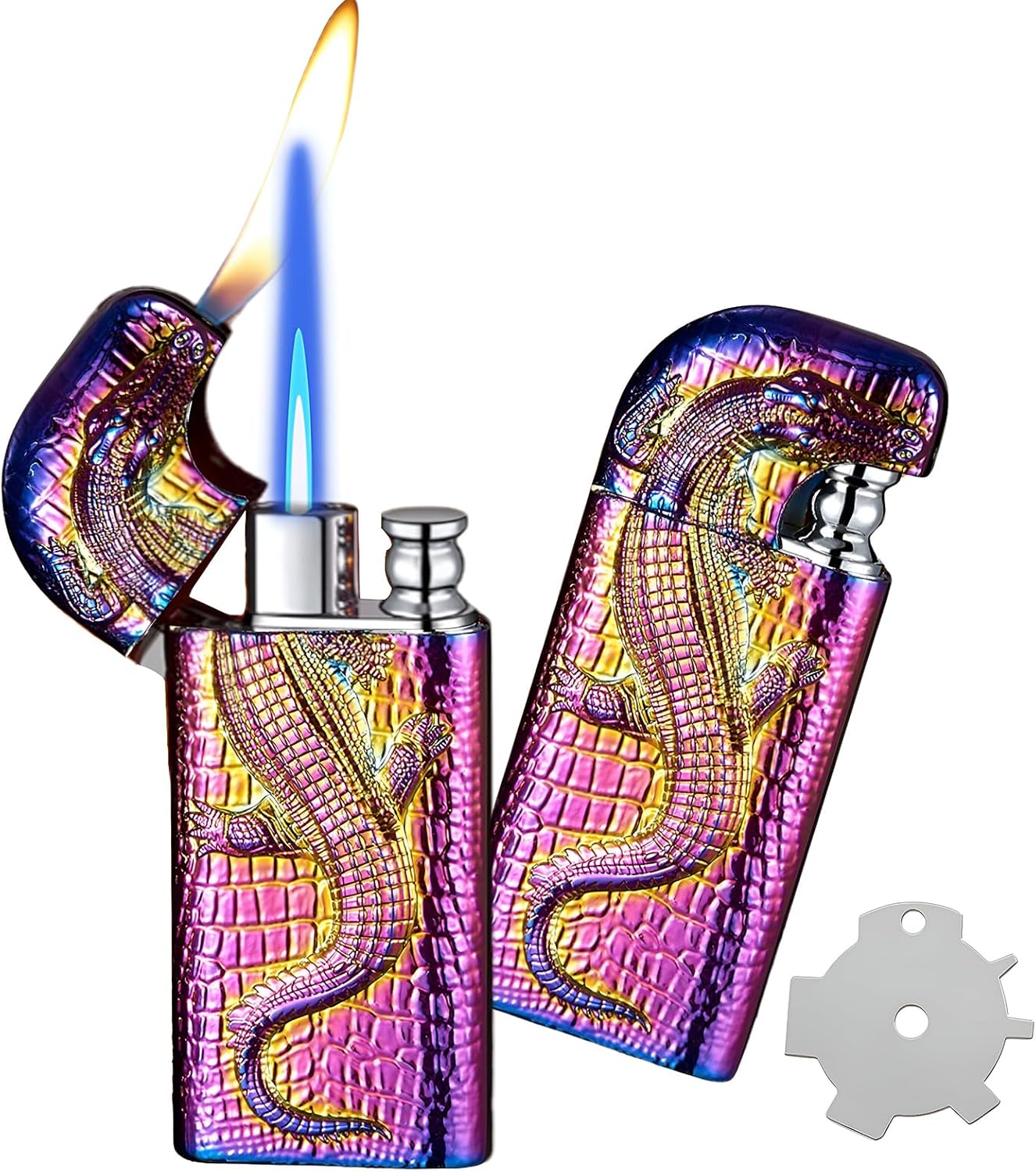 Torch Lighter, Relief Magic Snake Dual Flame Lighter with Adjustment Flame Tool, Creative Windproof Design Jet Flame Torch Lighter, Refillable Butane Lighter Gift Lighters for Outdoor Indoor