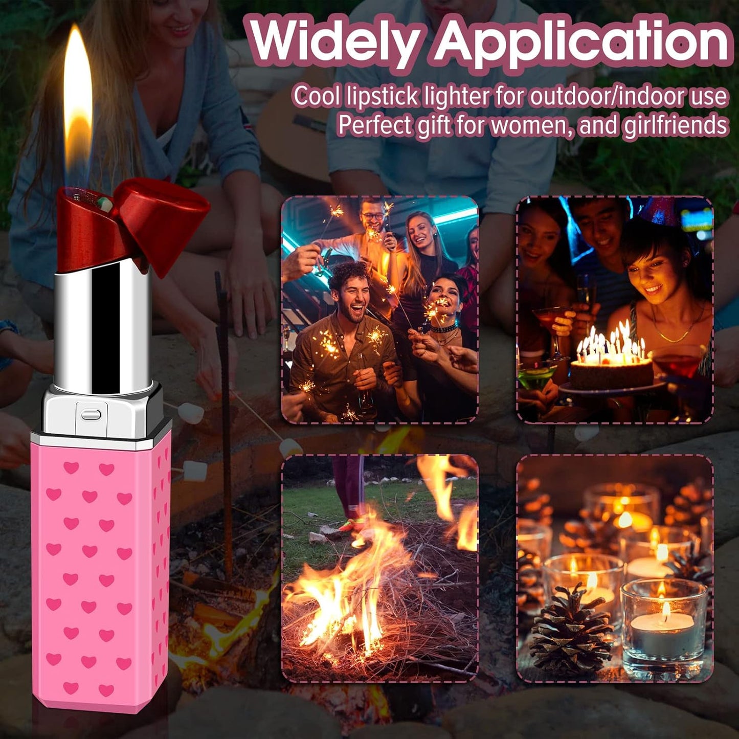 2 Pack Cute Lipstick Lighter, Soft Flame Refillable Butane Lighter, Novelty Adjustable Open Flame Lighter, Nice Gift for Girls,Women,Girlfriend on Birthday,Anniversary Red Without Butane