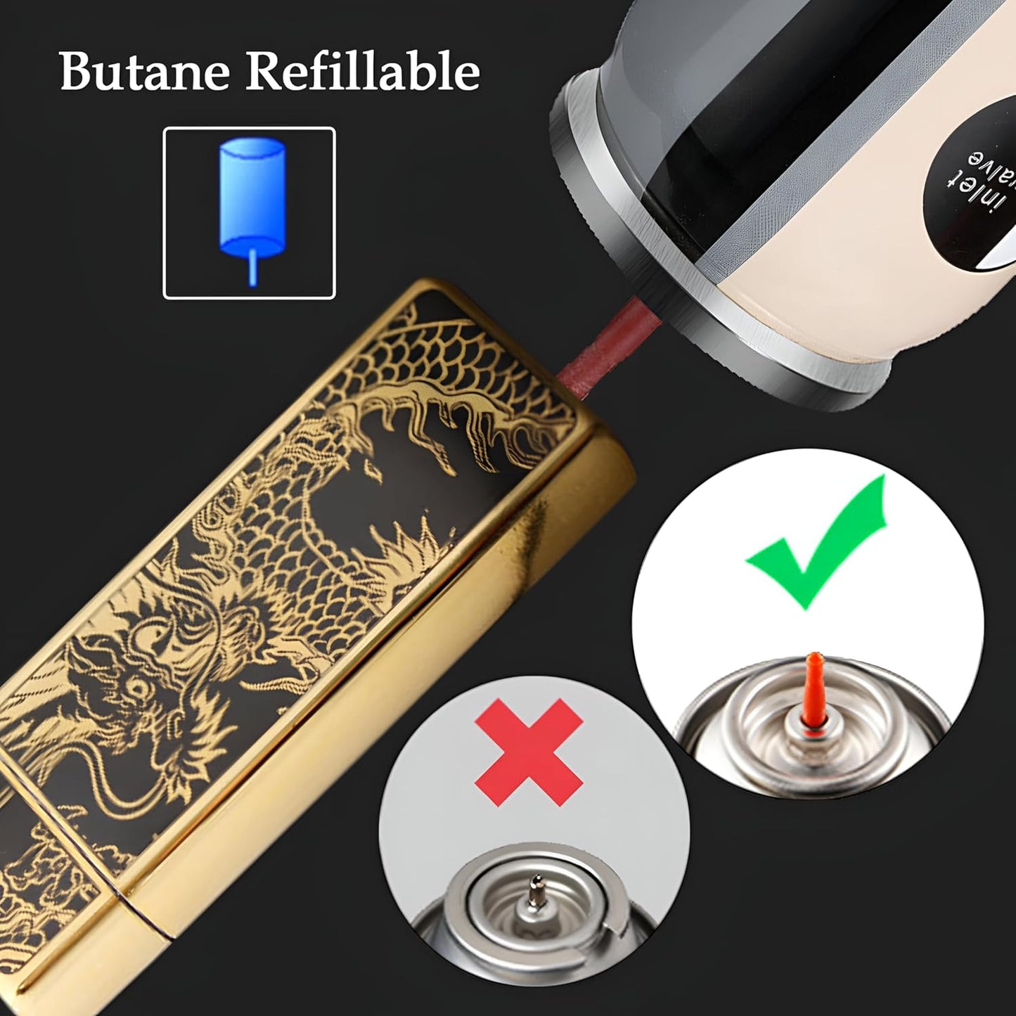 Torch Lighter Butane Refillable, 2 Pack Jet Flame Butane Lighter with Visible Window, Cool Adjustable Jet Flame Dragon Lighter, Great Gifts for Men and Women, Family Use(Without Butane Gas)