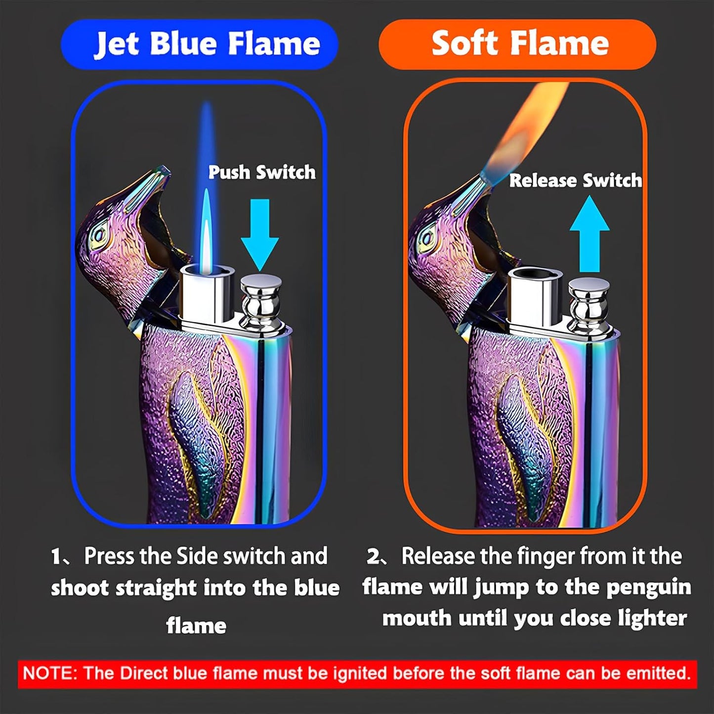 Torch Lighter, Relief Magic Snake Dual Flame Lighter with Adjustment Flame Tool, Creative Windproof Design Jet Flame Torch Lighter, Refillable Butane Lighter Gift Lighters for Outdoor Indoor