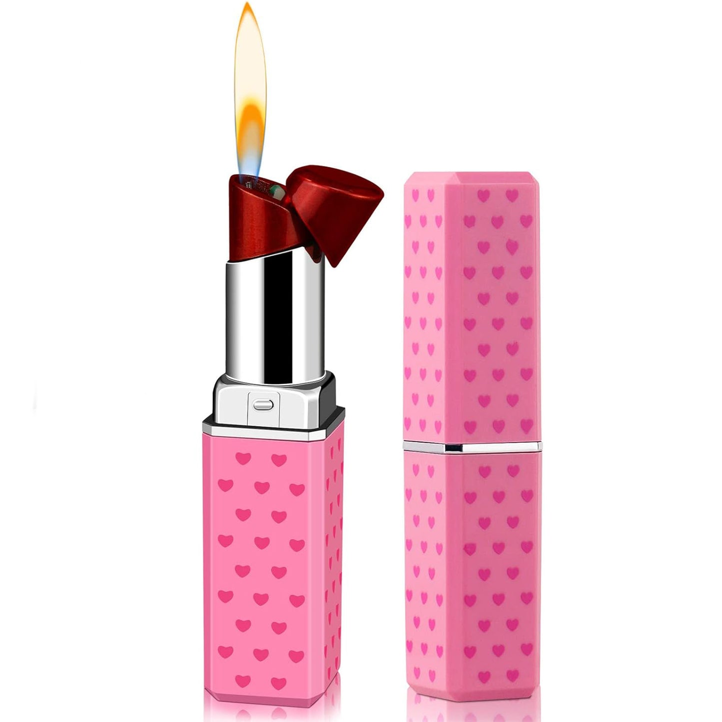 2 Pack Cute Lipstick Lighter, Soft Flame Refillable Butane Lighter, Novelty Adjustable Open Flame Lighter, Nice Gift for Girls,Women,Girlfriend on Birthday,Anniversary Red Without Butane