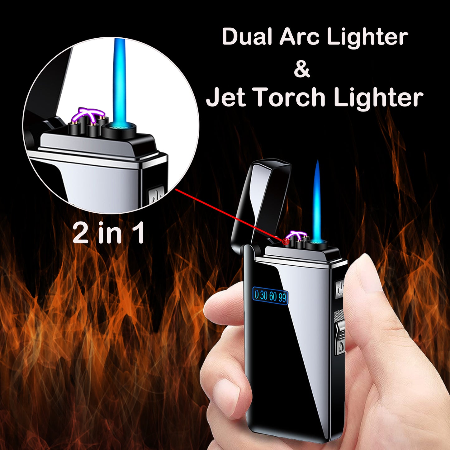 Arc Lighter, Jet Flame Butane Lighter Electric Lighter 2 in 1, USB Rechargeable Lighter,Cigarette lighter  with Windproof Infinity Lighter for Cigar,BBQs,Fireworks ,Candle,Camping