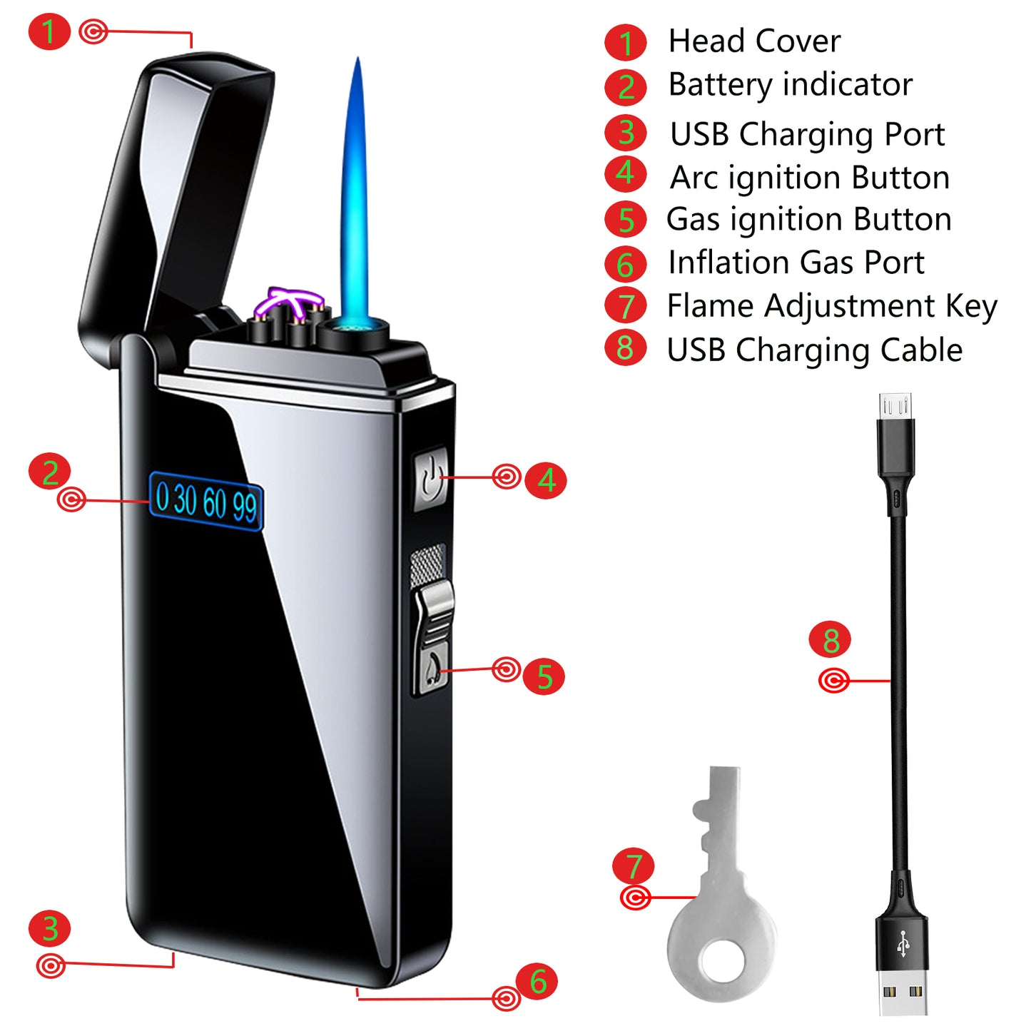 Arc Lighter, Jet Flame Butane Lighter Electric Lighter 2 in 1, USB Rechargeable Lighter,Cigarette lighter  with Windproof Infinity Lighter for Cigar,BBQs,Fireworks ,Candle,Camping