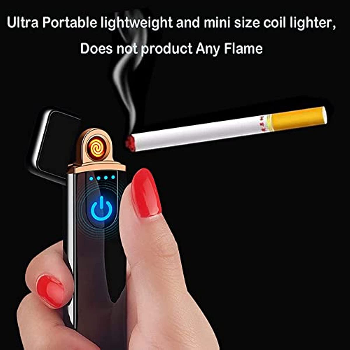 Electronic Lighter, USB Rechargeable Lighter, Mini Creative Touchscreen LED Power Display Windproof Flameless Lighter with Charging Cable, Mute Lighter for Boyfriends Father (Blue-A)