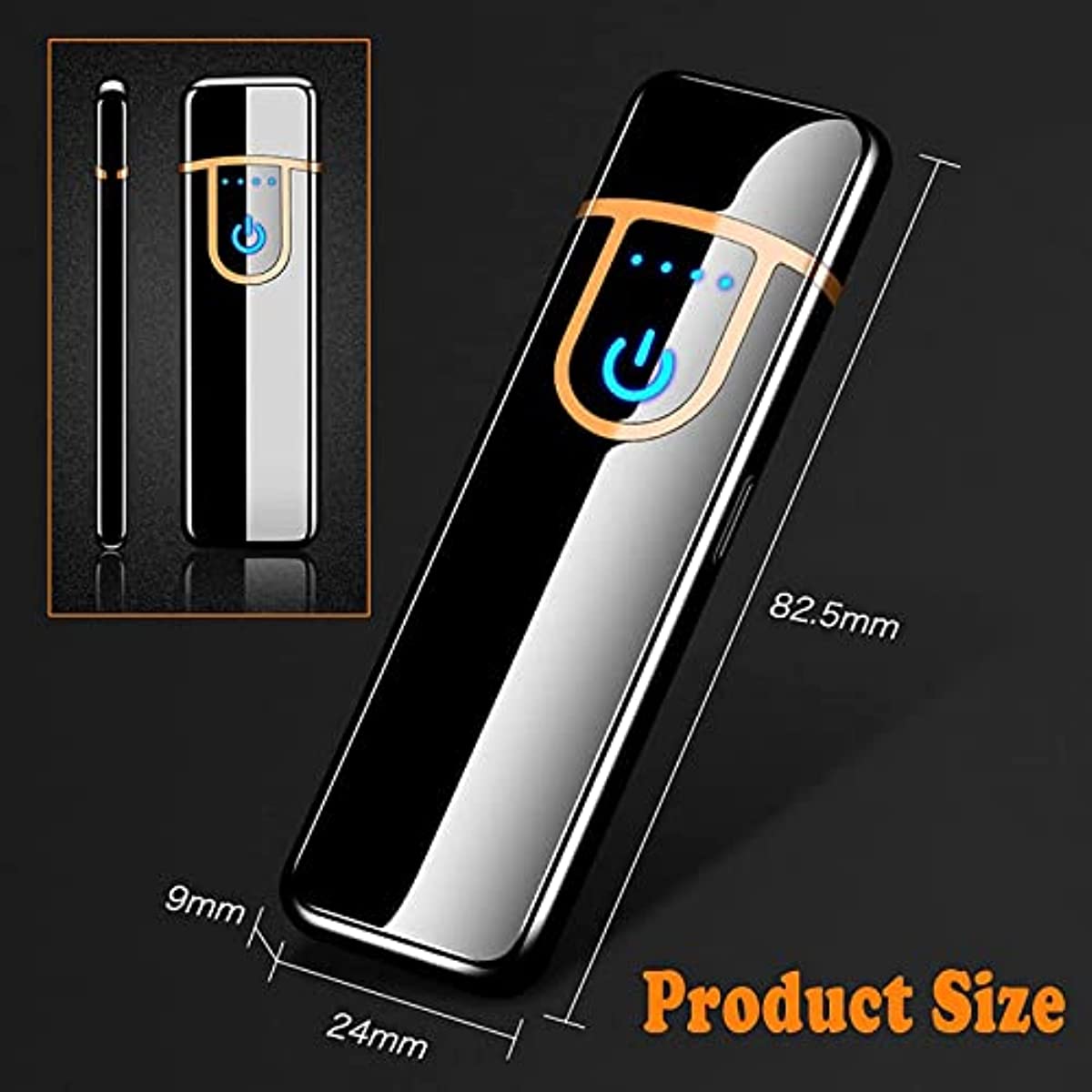 Electronic Lighter, USB Rechargeable Lighter, Mini Creative Touchscreen LED Power Display Windproof Flameless Lighter with Charging Cable, Mute Lighter for Boyfriends Father (Blue-A)