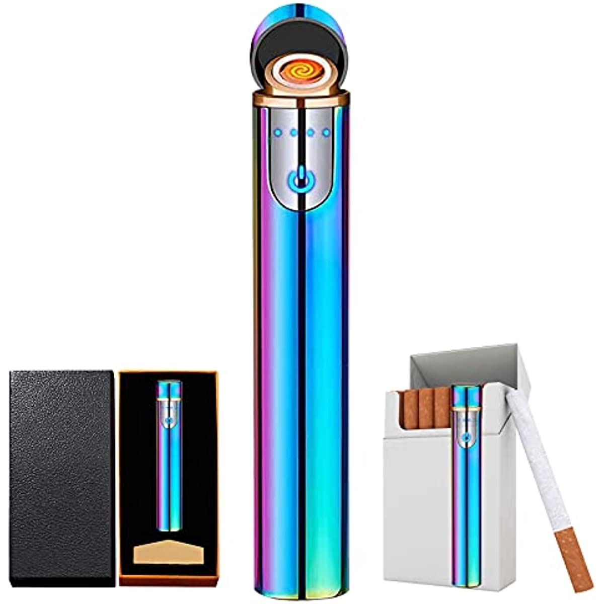 Electronic Lighter, USB Rechargeable Lighter, Mini Cylindrical Strip Flameless Windproof Electric Lighter, Upgrade Smart Fingerprint Ignition Lighter for Indoor Outdoor Cigarette Lighter (Color ice)