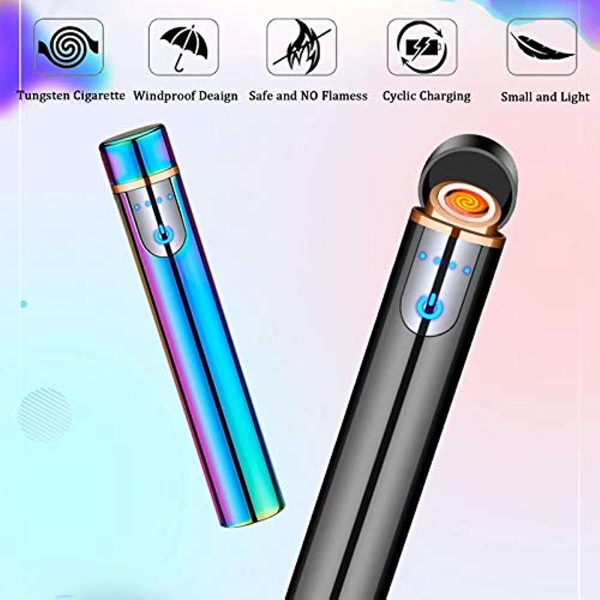 Electronic Lighter, USB Rechargeable Lighter, Mini Cylindrical Strip Flameless Windproof Electric Lighter, Upgrade Smart Fingerprint Ignition Lighter for Indoor Outdoor Cigarette Lighter (Color ice)