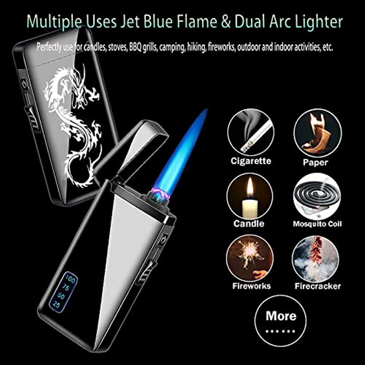 Electric Arc Lighter Jet Flame Torch Lighter 2 in 1,USB Rechargeable Lighter with Windproof Infinity Lighter Refillable Butane Cycle Charge Lighter Cool Lighter for Outdoor Indoor (Rainbow Ice)