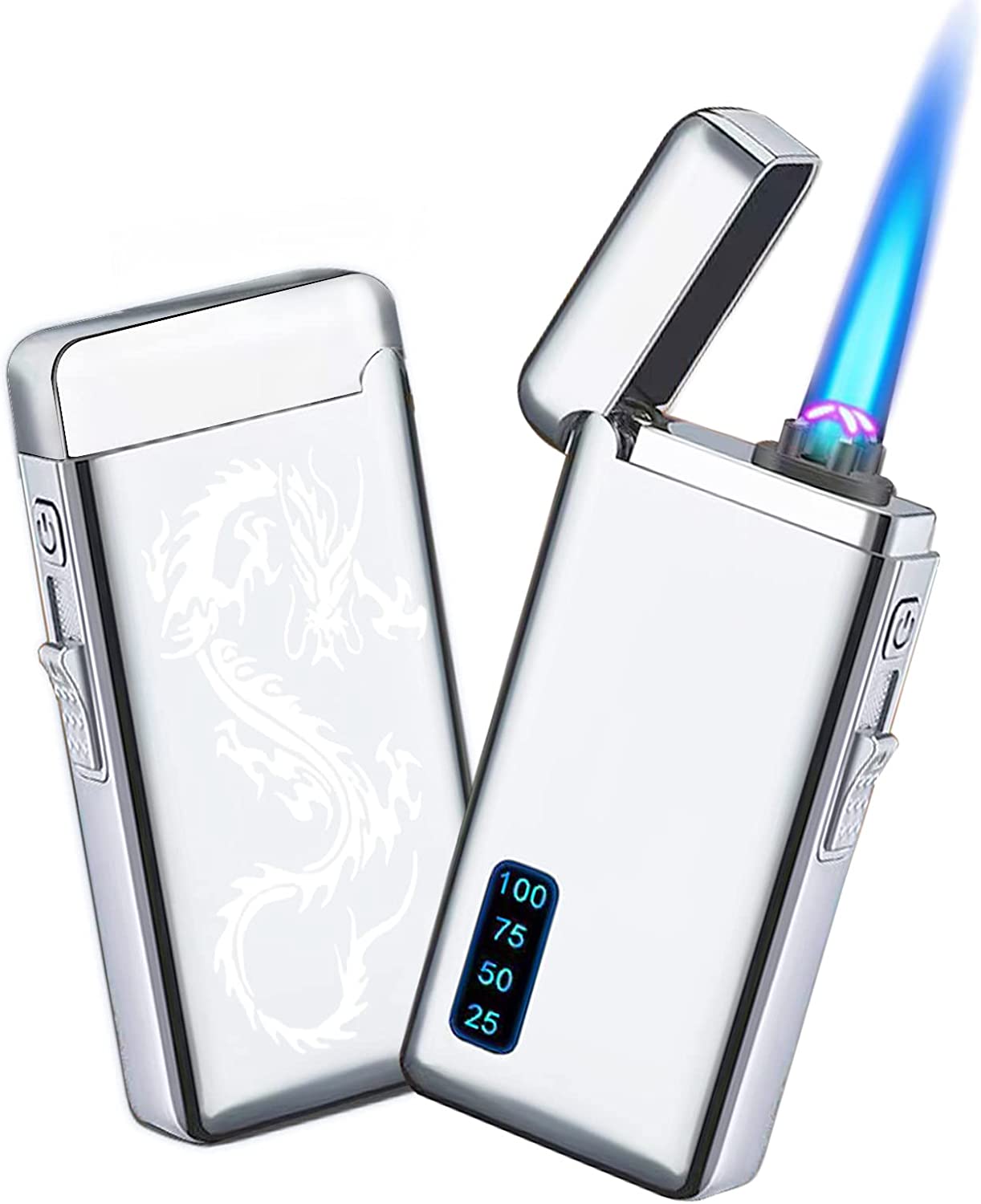 Electric Arc Lighter Jet Flame Torch Lighter 2 in 1,USB Rechargeable Lighter with Windproof Infinity Lighter Refillable Butane Cycle Charge Lighter Cool Lighter for Outdoor Indoor (Rainbow Ice)