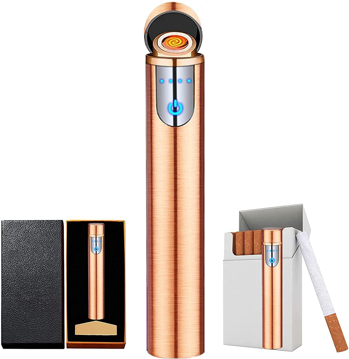 Electronic Lighter, USB Rechargeable Lighter, Mini Cylindrical Strip Flameless Windproof Electric Lighter, Upgrade Smart Fingerprint Ignition Lighter for Indoor Outdoor Cigarette Lighter (Color ice)