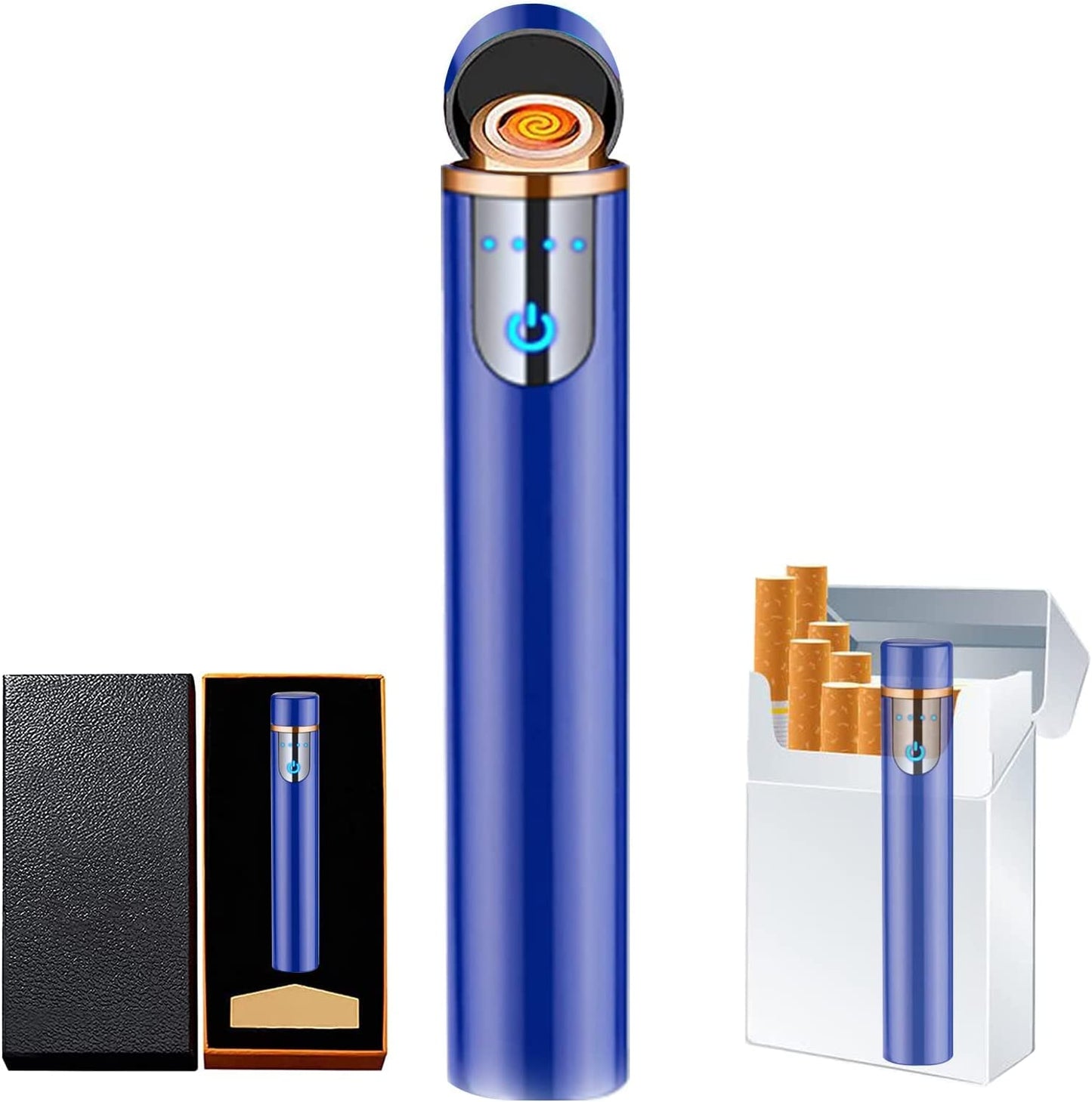 Electronic Lighter, USB Rechargeable Lighter, Mini Cylindrical Strip Flameless Windproof Electric Lighter, Upgrade Smart Fingerprint Ignition Lighter for Indoor Outdoor Cigarette Lighter (Color ice)