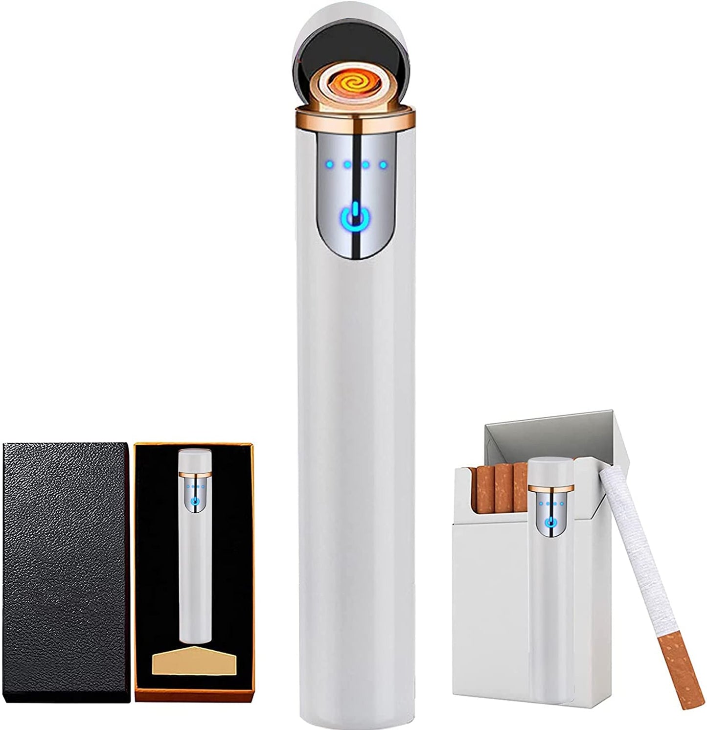 Electronic Lighter, USB Rechargeable Lighter, Mini Cylindrical Strip Flameless Windproof Electric Lighter, Upgrade Smart Fingerprint Ignition Lighter for Indoor Outdoor Cigarette Lighter (Color ice)