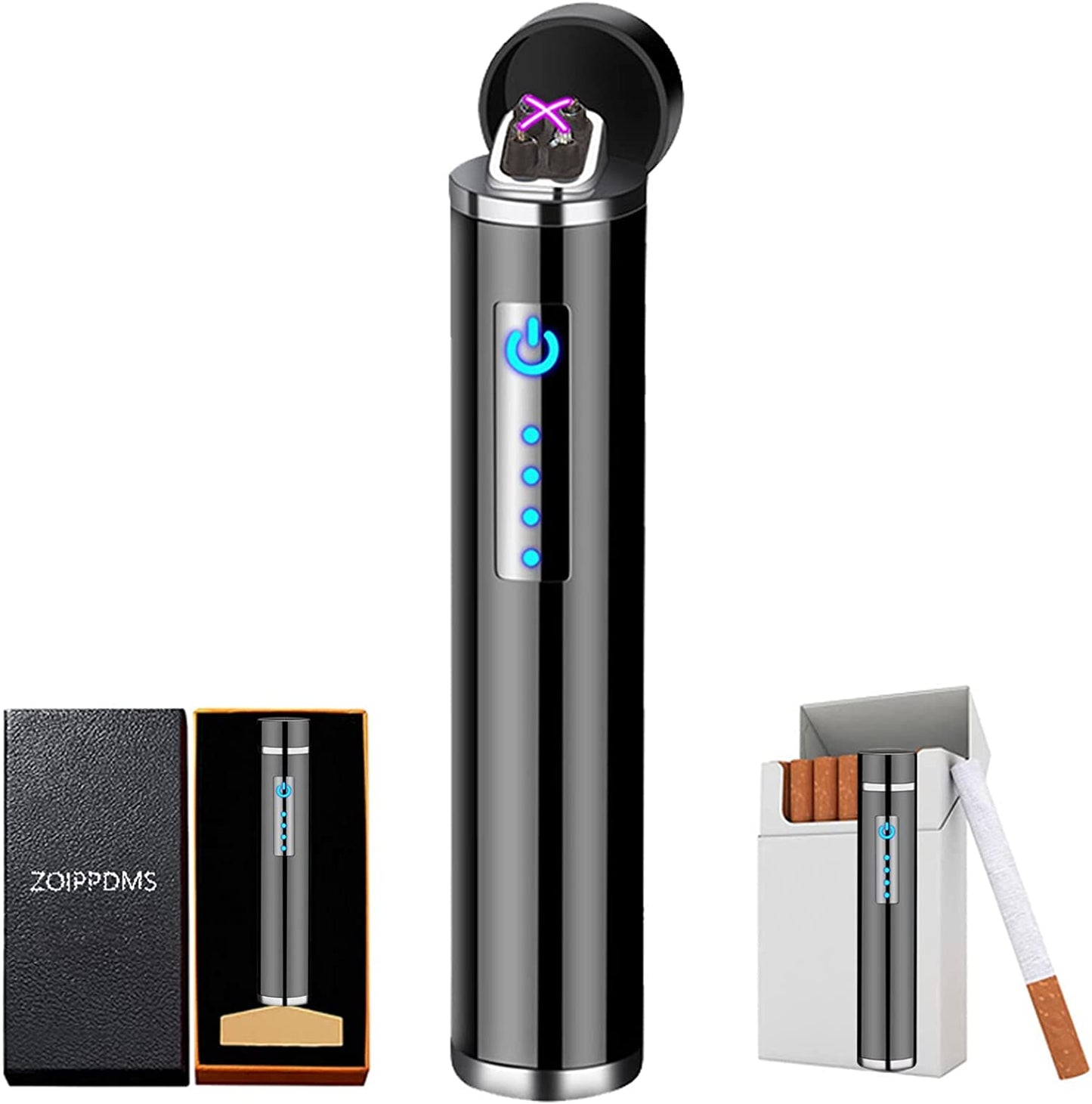 Electronic Lighter, USB Rechargeable Lighter, Mini Cylindrical Strip Flameless Windproof Electric Lighter, Upgrade Smart Fingerprint Ignition Lighter for Indoor Outdoor Cigarette Lighter (Color ice)