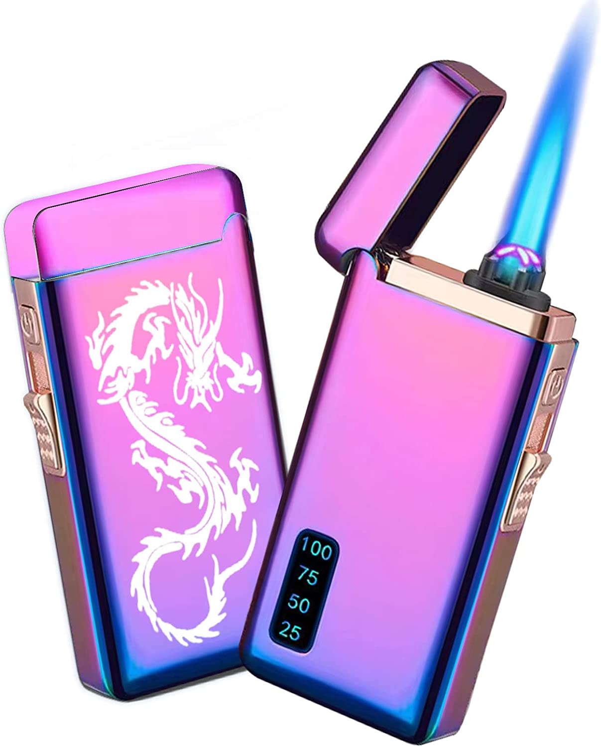 Electric Arc Lighter Jet Flame Torch Lighter 2 in 1,USB Rechargeable Lighter with Windproof Infinity Lighter Refillable Butane Cycle Charge Lighter Cool Lighter for Outdoor Indoor (Rainbow Ice)