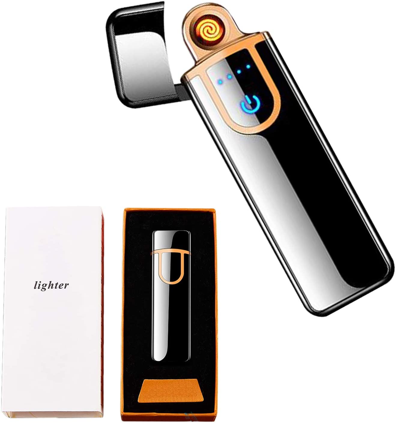 Electronic Lighter, ATian Rechargeable Lighter Touch Ignition USB Charging Lighter,Windproof Plasma Lighter for Candle, Cigarette Power Indicator Flameless Boyfriends Gifts