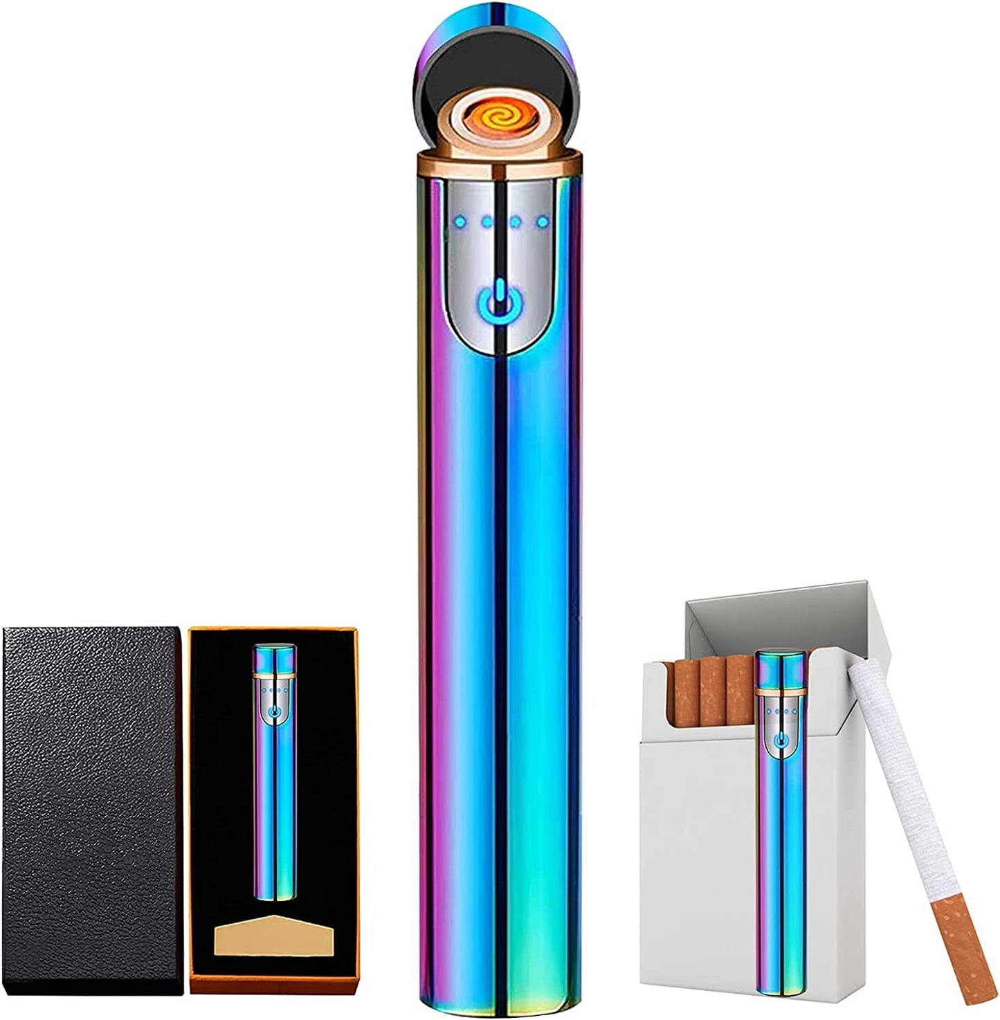 Electronic Lighter, USB Rechargeable Lighter, Mini Cylindrical Strip Flameless Windproof Electric Lighter, Upgrade Smart Fingerprint Ignition Lighter for Indoor Outdoor Cigarette Lighter (Color ice)