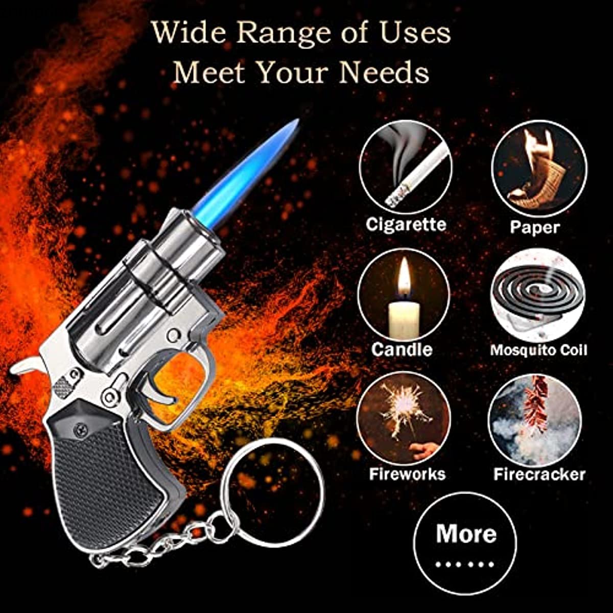 Torch Lighter, Mini Gun-Shape Design Butane Lighter, Creative Windproof Gas Lighter with Keychain, Cool Adjustable Jet Flame Lighter, Refillable Butane Lighter for Outdoor Indoor(Shiny Black)