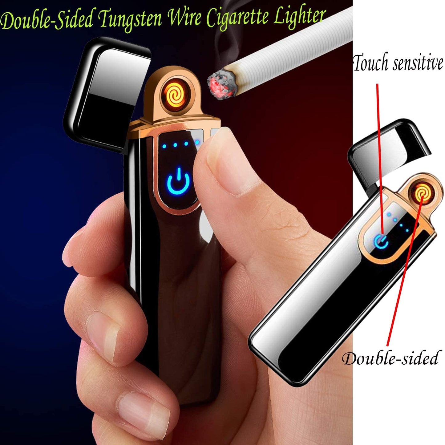 Electronic Lighter, ATian Rechargeable Lighter Touch Ignition USB Charging Lighter,Windproof Plasma Lighter for Candle, Cigarette Power Indicator Flameless Boyfriends Gifts