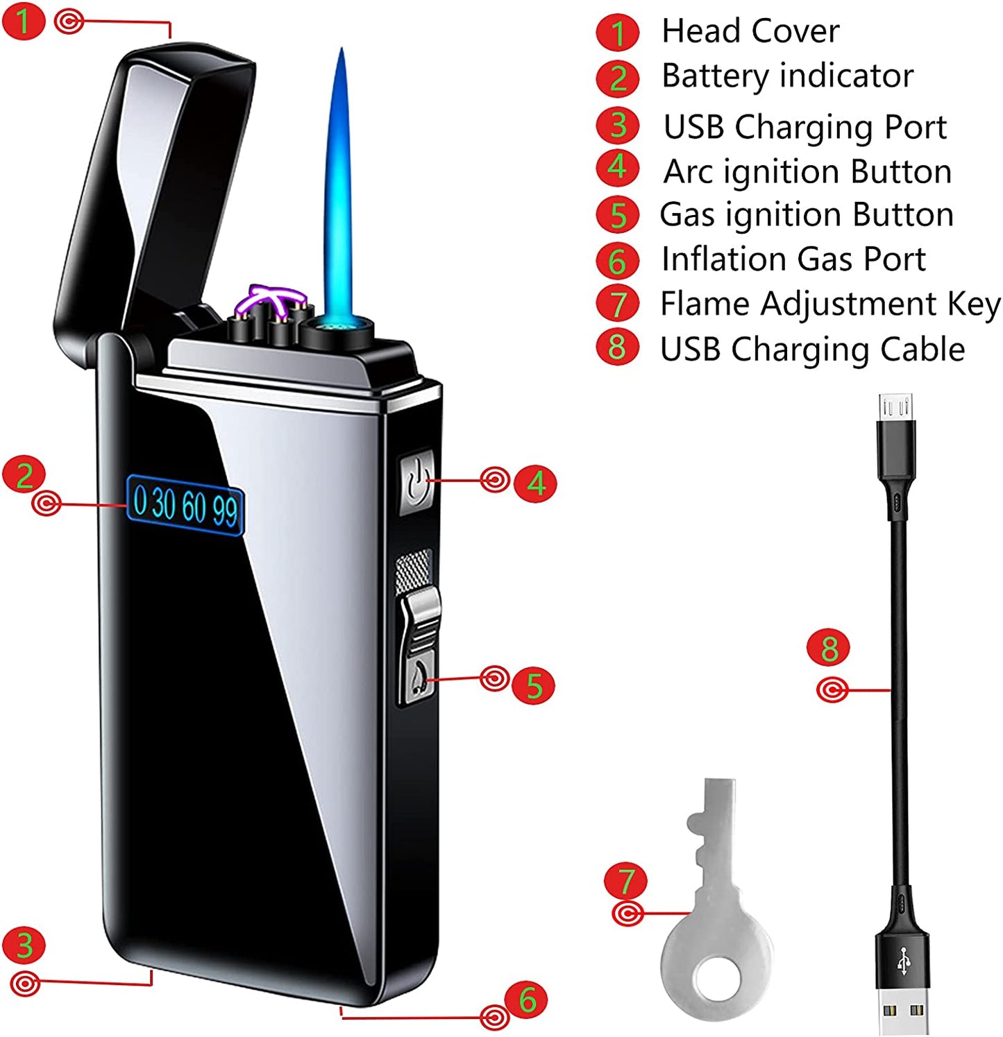 Electronic Lighter, Jet Flame Torch Lighter Electric Arc Lighter Refillable Butane 2 in 1, Windproof Infinity USB Rechargeable Lighter for BBQs,Fireworks ,Candle,Camping Indoor Outdoor