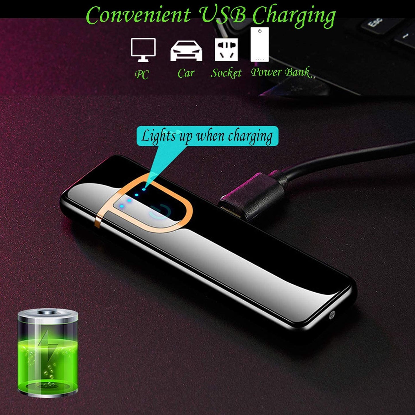 Electronic Lighter, ATian Rechargeable Lighter Touch Ignition USB Charging Lighter,Windproof Plasma Lighter for Candle, Cigarette Power Indicator Flameless Boyfriends Gifts